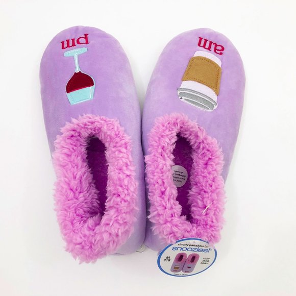 NWT Snoozies Women's AM PM Coffee Wine Slippers Med 7/8 Lavender - Picture 4 of 6